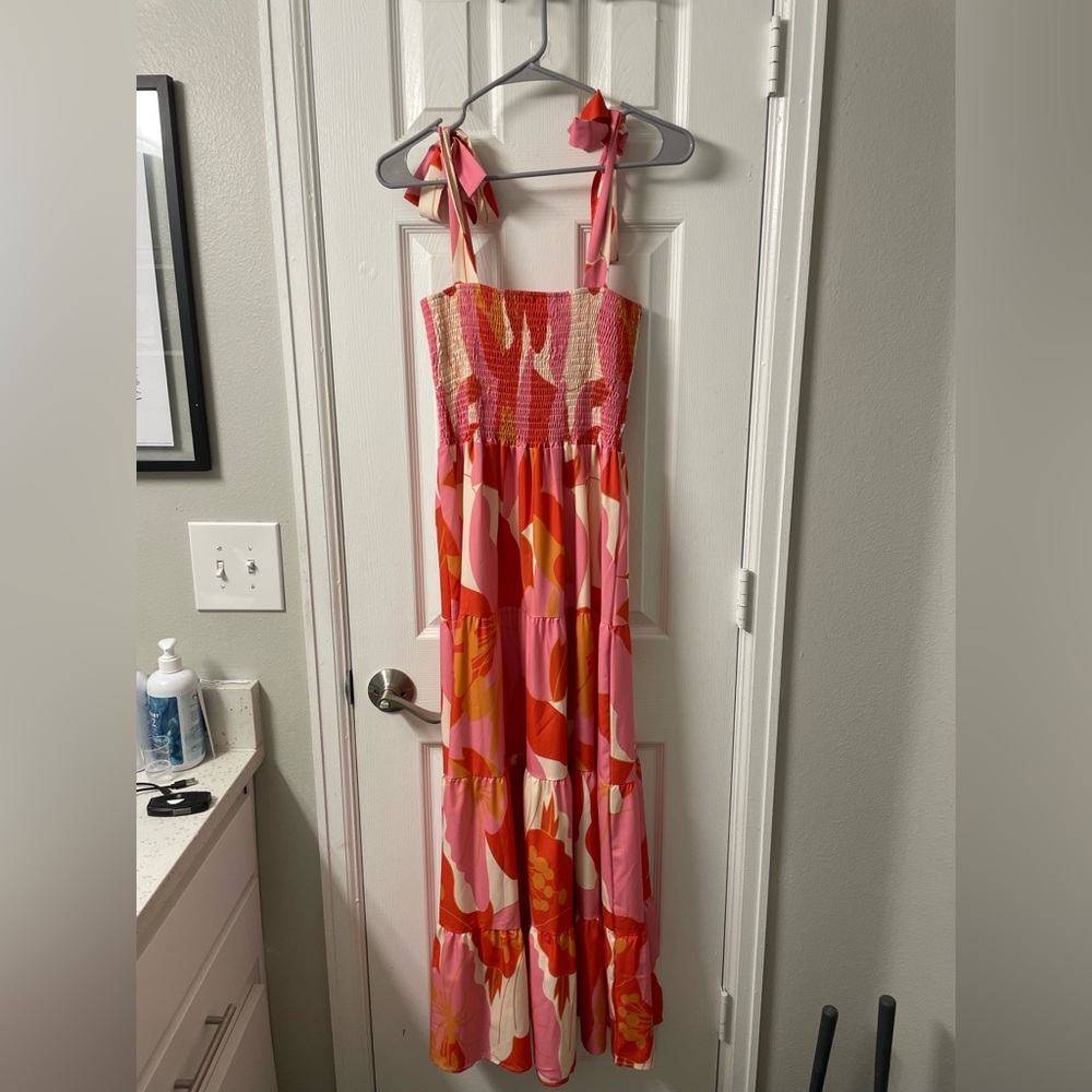 Pink and Red Maxi Dress with Straps